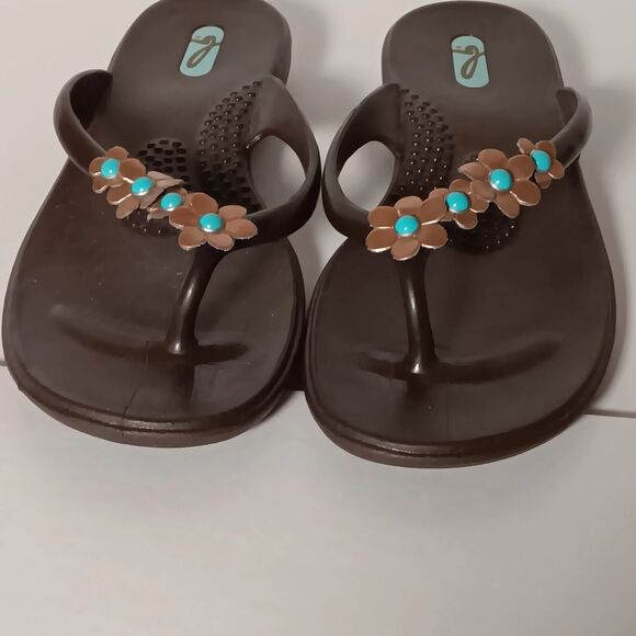 OKAb Wedge Flip Flops Okabashi Women's Sz 10 Thong Sandals Flowers Vegan Peasant - Picture 10 of 16